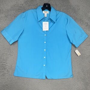 NWT Talbots Petites Shirt Women's Size 6 Blue Short Sleeve Button Up Blouse